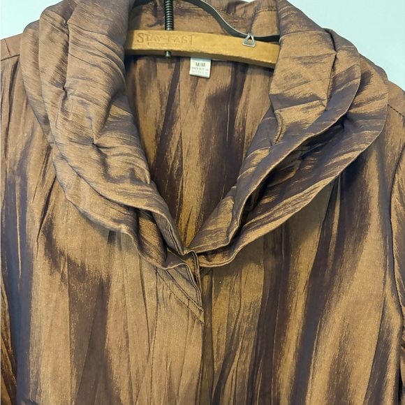 Puli Women’s M Jacket Brown Ruched Collar Roll Tab Sleeves - Picture 2 of 9